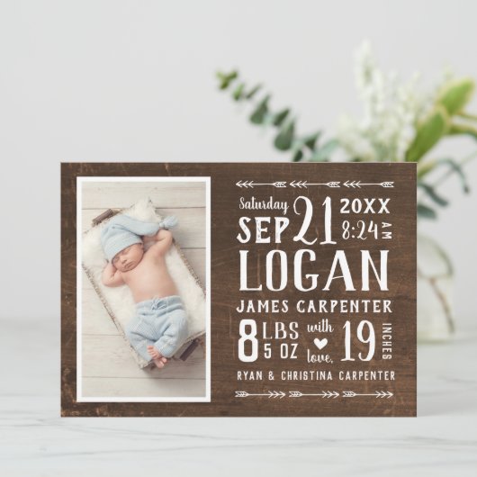 2モダン素朴枚の写真の誕生のお知らせ 案内状 (スタンド正面)