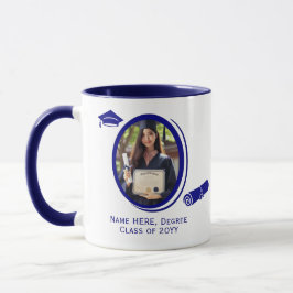 2モダン – 写真と卒業証書とキャップを青に マグカップ