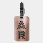 2モノグラムエレガントイニシャルバラ金ゴールド金属 ラゲッジタグ (正面縦)