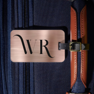 2モノグラムエレガントイニシャルピンクローズ金ゴールドメタル ラゲッジタグ