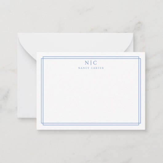 2モノグラムエレガントライトブルー幾何学模様縁ど ノートカード (正面)