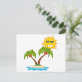 - 2ヤシの木および漫画日曜日が付いている漫画の島 ポストカード (スタンド正面)