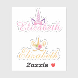 2ユニコーン名前をカスタムするピンクと金ゴールドのセット シール