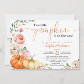 2リトルカボチャ秋フローラツインズベビーシャワー 招待状 (正面)