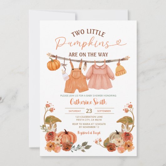 2リトルカボチャ赤ちゃんシャワークロースレインフローラ 招待状 (正面)