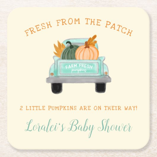 2リトルカンプキンスファームトラック秋ベビーシャワー スクエアペーパーコースター (正面)