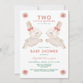 2リトルバンニースツインガールズベビーシャワー 招待状 (正面)