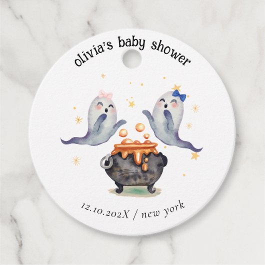 2リトルボス幽霊ハロウィンツインズベビーシャワー フェイバータグ (正面)