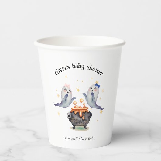 2リトルボス幽霊ハロウィンツインズベビーシャワー 紙コップ (正面)