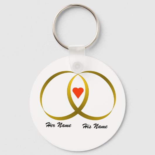 2リング&ハート、彼女の名前、彼の名前 キーホルダー (正面)