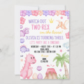 2レックスの女の子恐竜の誕生日招待状 招待状 (正面)