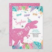 2レックスピンク恐竜ガール2nd誕生日招待状 招待状 (正面/裏面)