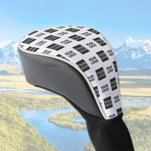 2ロゴの繰り返しシンプルロゴ  白 ゴルフヘッドカバー