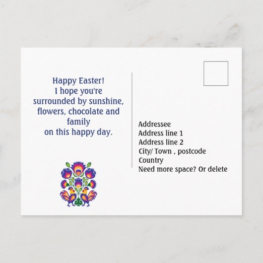 2ロスターはがき付きイースターカスタム民俗学 ポストカード (裏面)