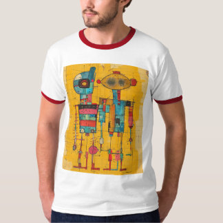 2ロボット – ヴィンテージスケッチブックスタイルTシャツ Tシャツ