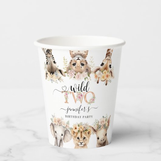 2ワイルドサファリアニマルズガール2nd誕生日紙 紙コップ (正面)