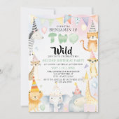 2ワイルドサファリアニマルズボーイ2nd誕生日パーティー 招待状 (正面)