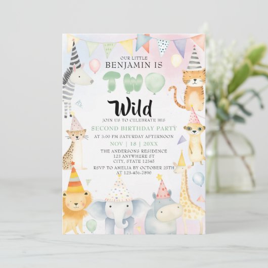 2ワイルドサファリアニマルズボーイ2nd誕生日パーティー 招待状 (スタンド正面)