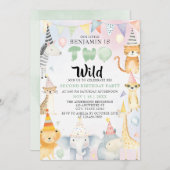 2ワイルドサファリアニマルズボーイ2nd誕生日パーティー 招待状 (正面/裏面)