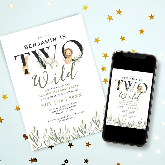 2ワイルドサファリアニマルズボーイ2nd誕生日パーティー 招待状