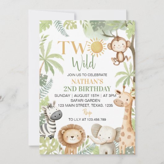 2ワイルドサファリアニマルズ2nd誕生日招待状 招待状 (正面)