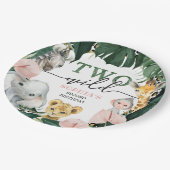 2ワイルドサファリアニマルズ2nd誕生日紙プレート ペーパープレート (アングル)