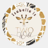 2ワイルドサファリアニマルプリントキリン誕生日 ラウンドシール (正面)