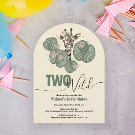 2ワイルドサファリキリン動物の誕生日パーティー 招待状