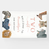 2ワイルドサファリテーマガールの2歳の誕生日 横断幕 (横)