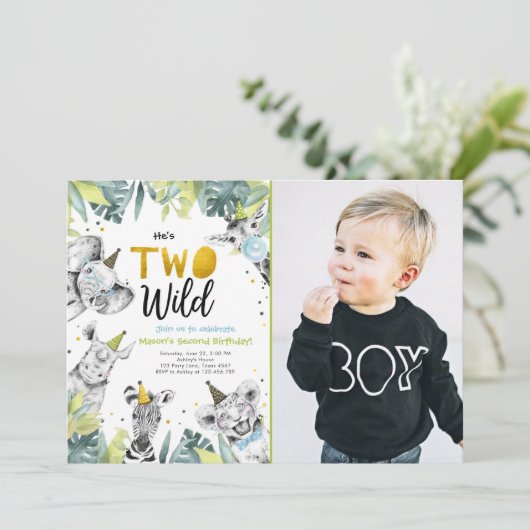 2ワイルドサファリパーティーアニマルボーイセカンド誕生日 招待状 (スタンド正面)