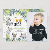 2ワイルドサファリパーティーアニマルボーイセカンド誕生日 招待状 (正面/裏面)