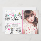 2ワイルドサファリパーティー動物第2誕生日インビ 招待状 (正面)