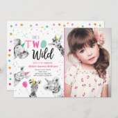 2ワイルドサファリパーティー動物第2誕生日インビ 招待状 (正面/裏面)