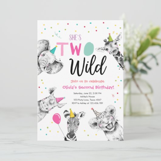 2ワイルドサファリパーティー動物第2誕生日 招待状 (スタンド正面)