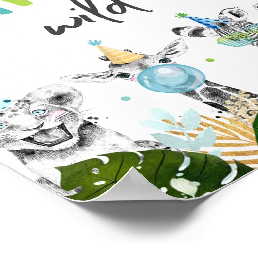 2ワイルドサファリパーティー動物誕生日標識 ポスター (角)