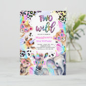 2ワイルドサファリピンクガールヒョウ誕生日パーティー 招待状 (スタンド正面)