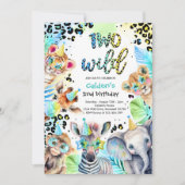 2ワイルドサファリブルーボーイレオパードバースデーパーティー 招待状 (正面)