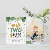 2ワイルドサファリ金ゴールド少年動物誕生日パーティー 招待状 (スタンド正面)