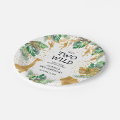 2ワイルドサファリ2nd誕生日パーティーグリーン金ゴールド ペーパープレート (アングル)