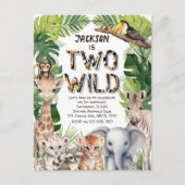 2ワイルドジャングルサファリ、男の子2歳の誕生日 インビテーションポストカード (正面)