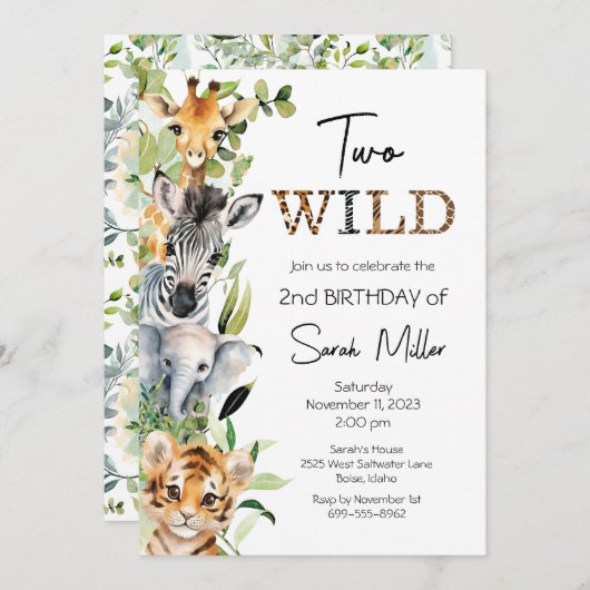 2ワイルドセカンドバースデーパーティの招待状 招待状 (正面/裏面)