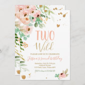 2ワイルドセカンドバースデー招待状フローラピンク金ゴールド 招待状 (正面/裏面)