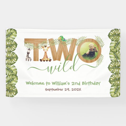 2ワイルドセカンド誕生日サファリ動物フォトウッド 横断幕 (横)