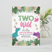 2ワイルドディノパーティーガールピンク恐竜誕生日 招待状 (スタンド正面)
