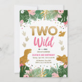 2ワイルドディノパーティーガールピンク恐竜誕生日 招待状 (正面)