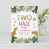 2ワイルドディノパーティーガールピンク恐竜誕生日 招待状 (スタンド正面)