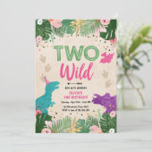 2ワイルドディノパーティーガールピンク恐竜誕生日 招待状 (スタンド正面)