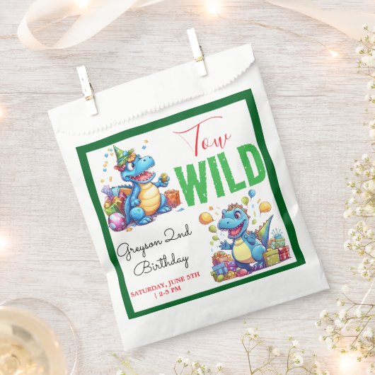 2ワイルドディノパーティー少年の恐竜2番目の誕生日 フェイバーバッグ (クリップ留めされた状態)