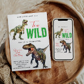 2ワイルドディノパーティー少年の恐竜2番目の誕生日 招待状