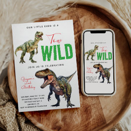 2ワイルドディノパーティー少年の恐竜2番目の誕生日 招待状